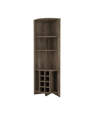 Simplie Fun Morgana 8-Bottle 5-Shelf Corner Bar Cabinet Dark Brown