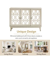 Simplie Fun Sideboard With Glass Doors, 3 Door Mirrored Buffet Cabinet With Silver Handle For Living Room