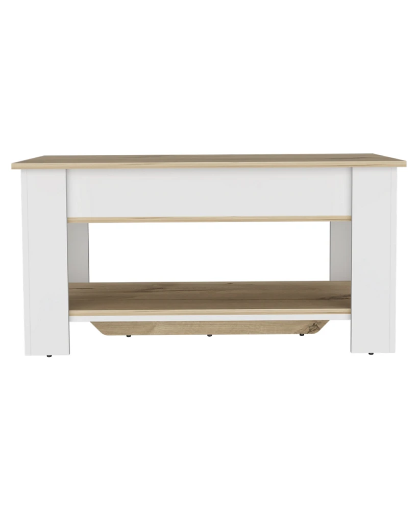 Simplie Fun Austin Storage Table, One Extendable Table Shelf, Four Legs, Lower Shelf - Light Oak White