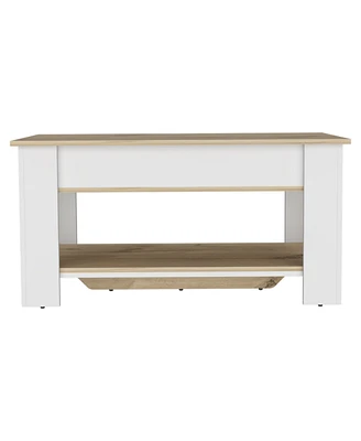 Simplie Fun Austin Storage Table, One Extendable Table Shelf, Four Legs, Lower Shelf - Light Oak White