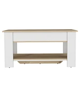 Simplie Fun Austin Storage Table, One Extendable Table Shelf, Four Legs, Lower Shelf - Light Oak White