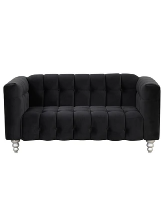 Simplie Fun 63" Modern Sofa Dutch Fluff Upholstered Sofa With Solid Wood Legs, Buttoned Tufted Backrest