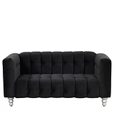 Simplie Fun 63" Modern Sofa Dutch Fluff Upholstered Sofa With Solid Wood Legs, Buttoned Tufted Backrest, Black