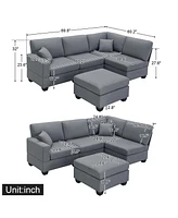 Streamdale Furniture Modern L-Shape Sectional Sofa Set with Convertible Ottoman