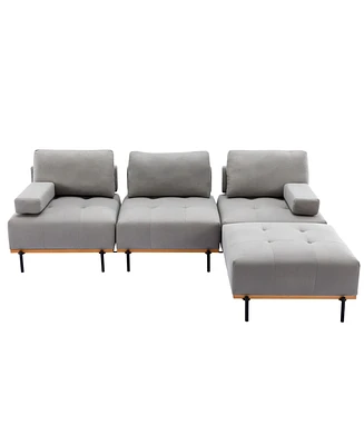 Simplie Fun L-Shaped Sectional Sofa with Ottoman, Comfortable Fabric