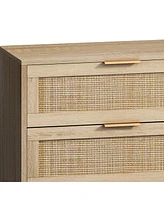 Streamdale Furniture 51.18" 6-Drawers Rattan Storage Cabinet Rattan Drawer, For Bedroom, Living Room, Natural