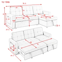 Streamdale Furniture 78.5" Sleeper Sofa Bed Reversible Sectional Couch With Storage Chaise