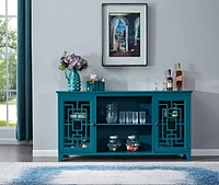 60" Sideboard Buffet Table With 2 Doors, Storage Cabinet With Adjustable Shelves, Teal