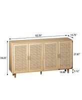 Streamdale Furniture 62.20" Elegant 4-Door Rattan Storage Cabinet for Any Room