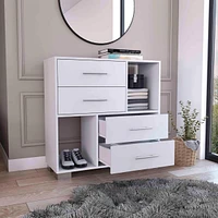 Streamdale Furniture Krista Dresser, Two Open Shelves, Four Drawers - White