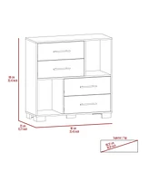 Streamdale Furniture Krista Dresser, Two Open Shelves, Four Drawers - White