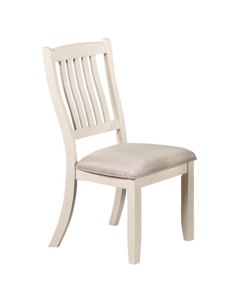 Simplie Fun 2 White Classic Dining Chairs with Beige Fabric Seats