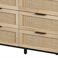 43.31" 6-Drawers Rattan Storage Cabinet Rattan Drawer, For Bedroom, Living Room, Black