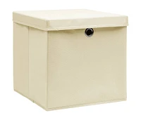 vidaXL Storage Boxes with Lid 4 pcs Cream 12.6"x12.6"x12.6" Fabric