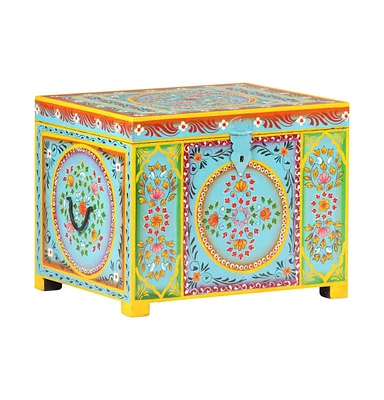 Hand Painted Storage Box x 19.7"x15.7"x15.7" Solid Mango Wood