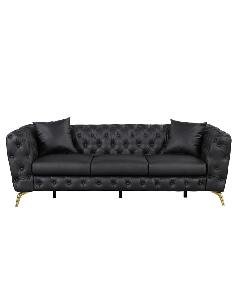 Simplie Fun Modern Pu Upholstered 3-Seater Sofa with Metal Legs