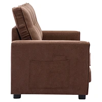 Streamdale Furniture Modern Pull-Out Loveseat Sofa with Side Pocket, Brown