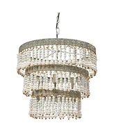 Storied Home 3-Tier Wood Bead Chandelier Antique White