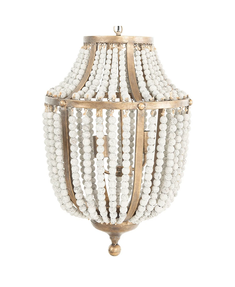 Storied Home Metal and Draped Wood Bead Chandelier Distressed White