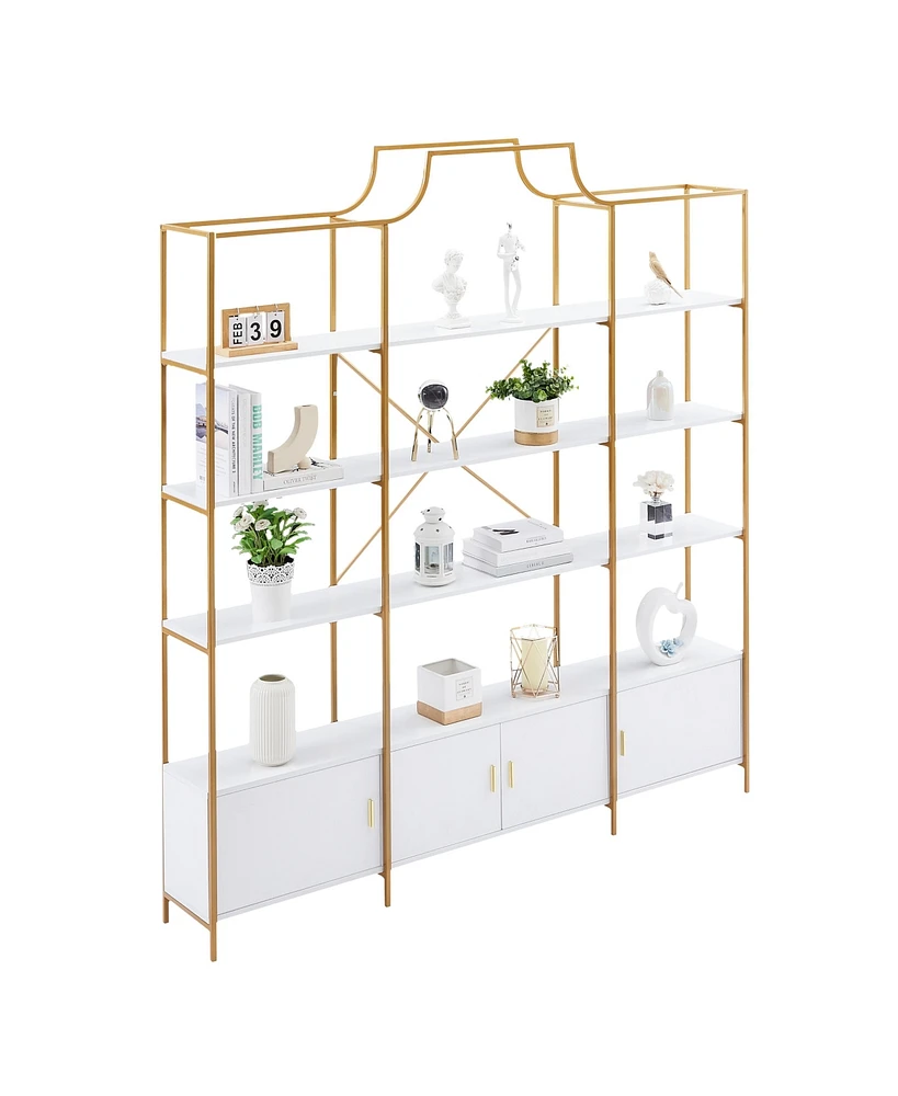 Simplie Fun 78 Inch 4 Tiers Home Office Bookcase Bookshelf, Storage Cabinet Display Shelf, X Bar Gold Frame