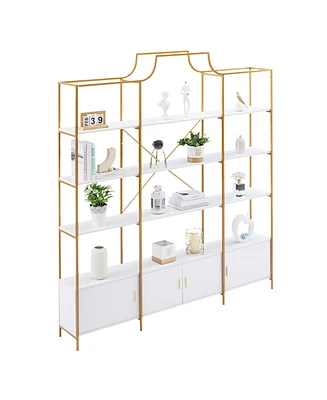 Simplie Fun 78 Inch 4 Tiers Home Office Bookcase Bookshelf, Storage Cabinet Display Shelf, X Bar Gold Frame