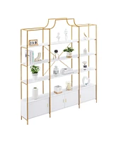 Simplie Fun 78 Inch 4 Tiers Home Office Bookcase Bookshelf, Storage Cabinet Display Shelf, X Bar Gold Frame