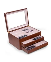 Bey-Berk Cherry Wood 18 Sunglass Storage Box