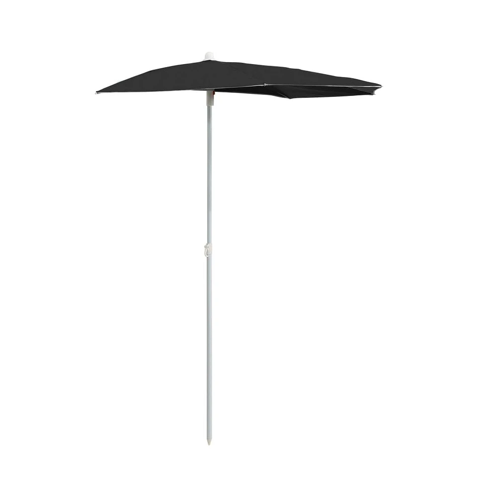 vidaXL Garden Half Parasol with Pole 70.9"x35.4" Black