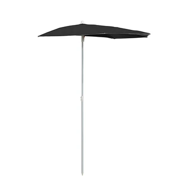 vidaXL Garden Half Parasol with Pole 70.9"x35.4" Black