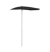 vidaXL Garden Half Parasol with Pole 70.9"x35.4" Black