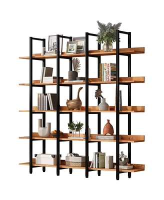 Simplie Fun 5 Tier Bookcase Home Office Open Bookshelf, Vintage Industrial Style Shelf, Mdf Board, Metal Frame