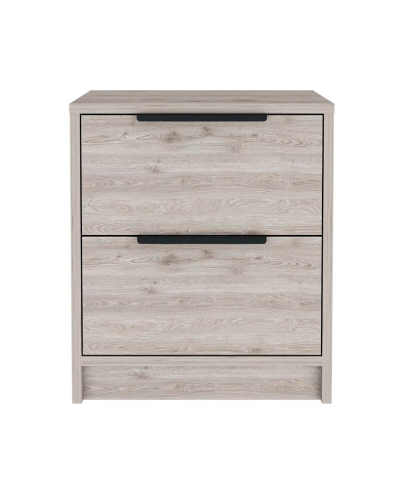 Simplie Fun Kaia Nightstand, Two Drawers, Metal Handle