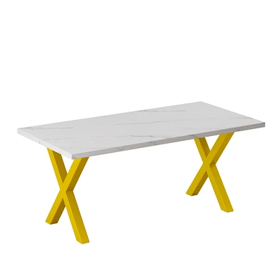 Simplie Fun 70.87" Modern Square Dining Table With Printed Marble Tabletop+ X-Shaped Table Leg