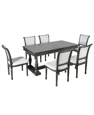 Simplie Fun 7-Piece Trestle Dining Set with 6 Upholstered Chairs