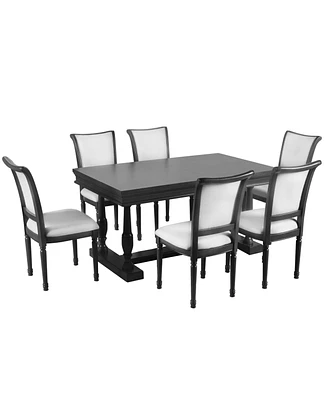 Simplie Fun 7-Piece Dining Set with Trestle Base Table and 6 Chairs