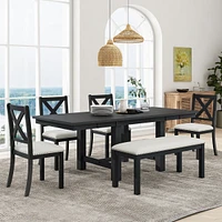 6-Piece Farmhouse Dining Set with Extendable Table