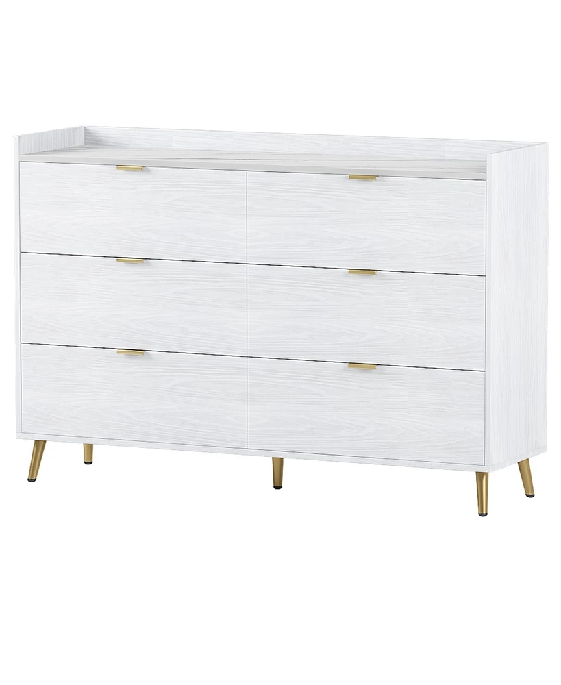 Modern 6-Drawer Dresser with Marble Top
