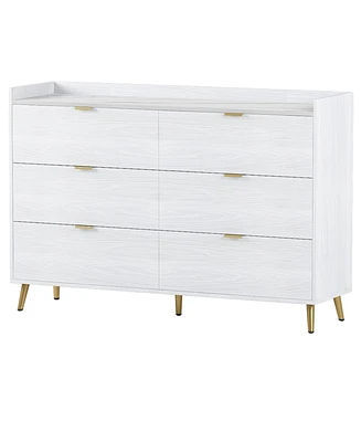 Modern 6-Drawer Dresser with Marble Top