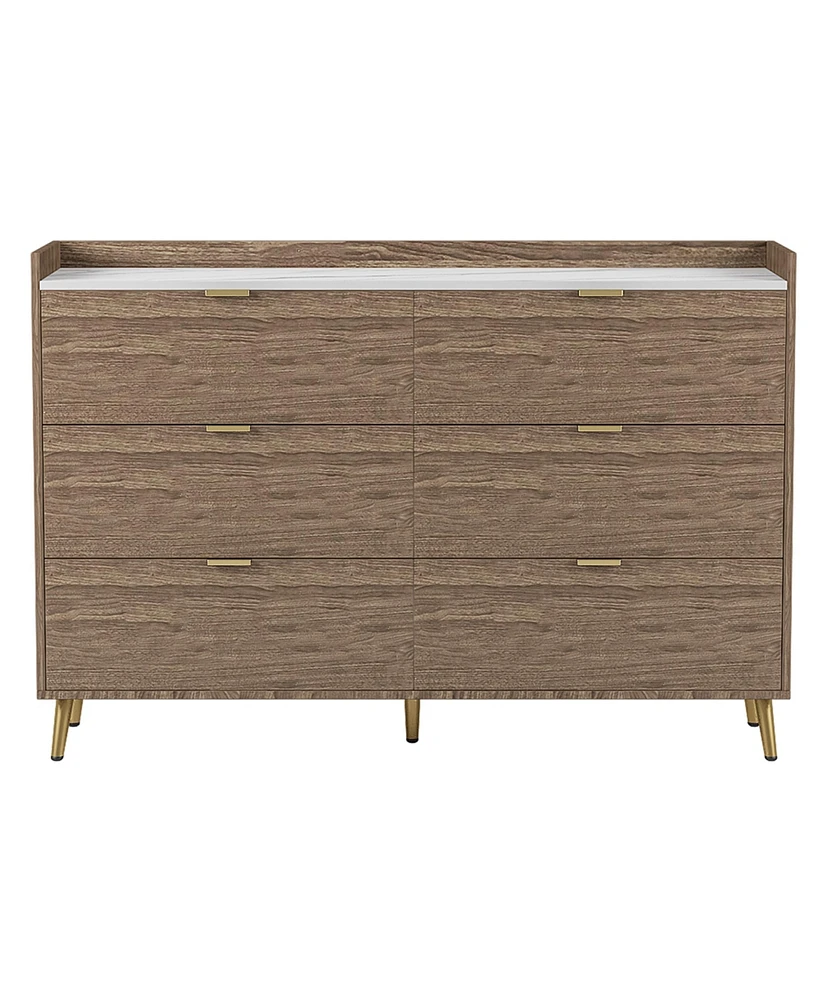 Streamdale Furniture Modern 6-Drawer Dresser with Marble Top