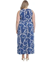 London Times Plus Size Halter Keyhole Printed Maxi Dress