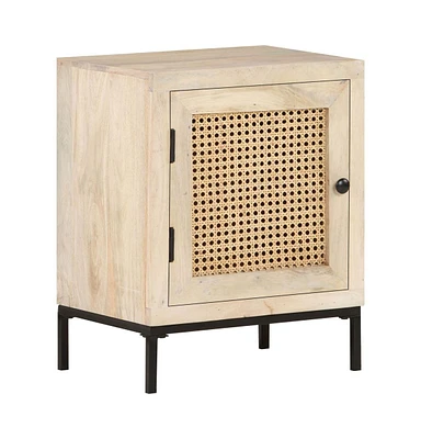 vidaXL Bedside Cabinet 15.7"x11.8"x19.7" Solid Mango Wood and Natural Cane