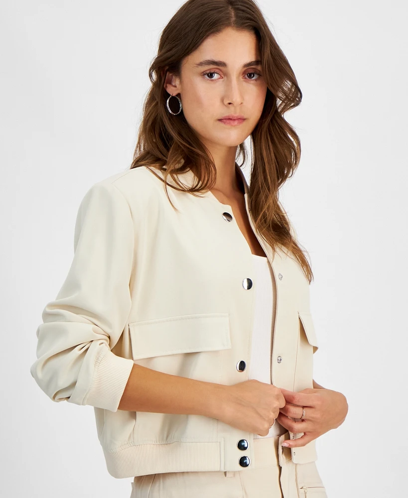 Bar Iii Petite Snap-Up Bomber Jacket, Created for Macy's