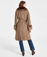 Via Spiga Women's Faux-Fur-Trim Belted Wrap Coat