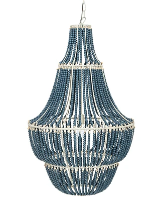 Storied Home Metal and Draped Wood Bead Chandelier Blue