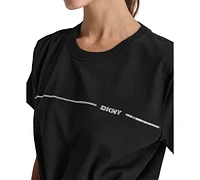 Dkny Sport Women's Cotton Rhinestone-Logo Knot-Front T-Shirt