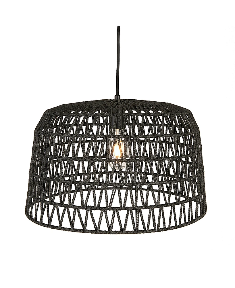 Storied Home Open Weave Metal and Paper Rope Ceiling Light Black