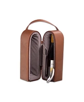 Bey-Berk Leather Wine Caddy for Two Bottles and Bar Tool with Corkscrew, Bottle Cap Opener Foil Cutter.