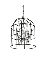 Storied Home Metal Birdcage Chandelier with Crystals Black