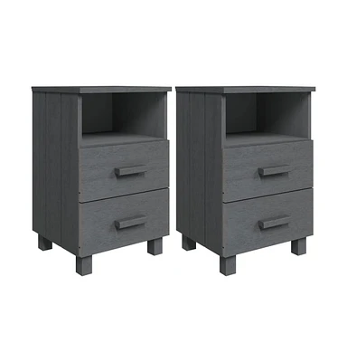 vidaXL Bedside Cabinets Hamar 2 pcs Dark Gray 15.7"x13.8"x24.4" Solid Wood