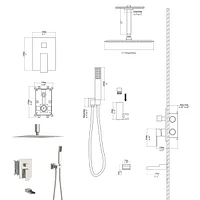 12" Rain Shower Head Systems With Waterfall Tub Spout, Brushed Nickel, Ceiling Mounted Shower